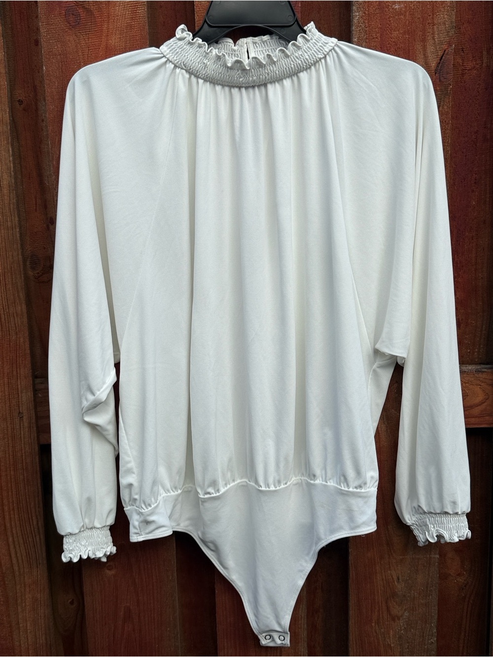 Express White Smocked Mock Neck Balloon Sleeve Keyhole Back Bodysuit XL